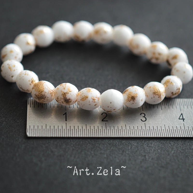 Perles rondes blanc doré 6mm X20 Perles verre tchèque