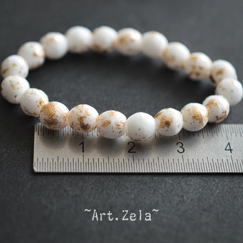 Perles rondes blanc doré 6mm X20 Perles verre tchèque