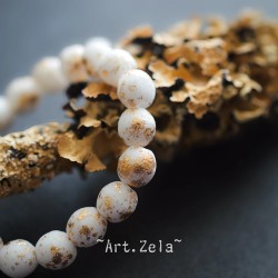 Perles rondes blanc doré 6mm X20 Perles verre tchèque