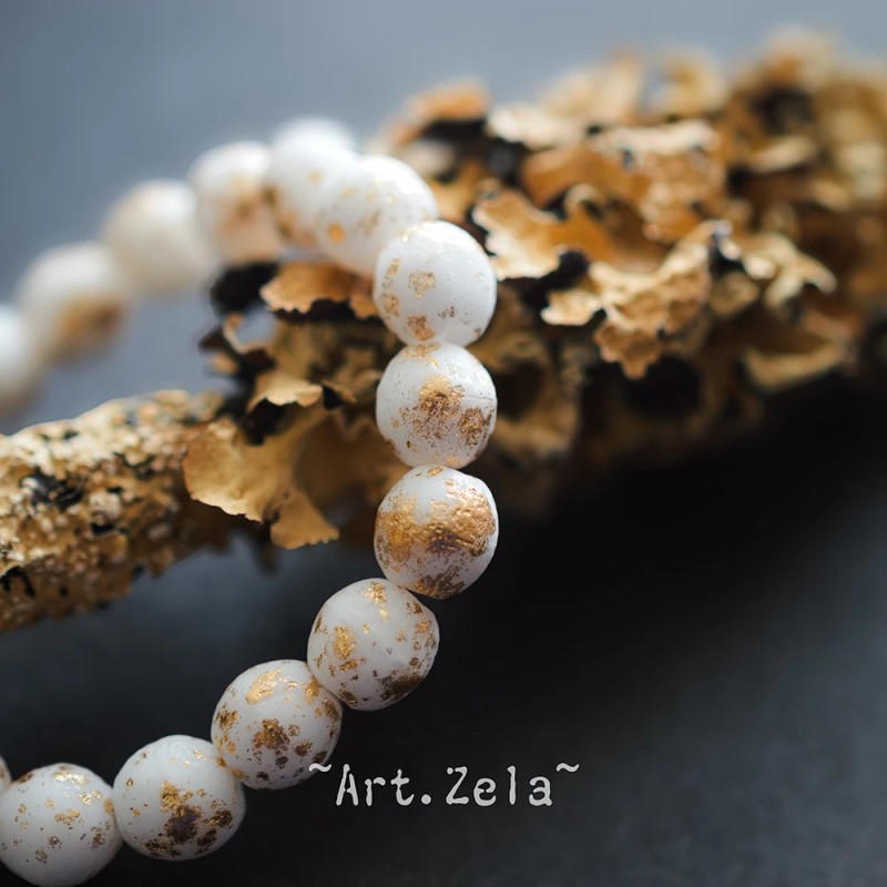 Perles rondes blanc doré 6mm X20 Perles verre tchèque