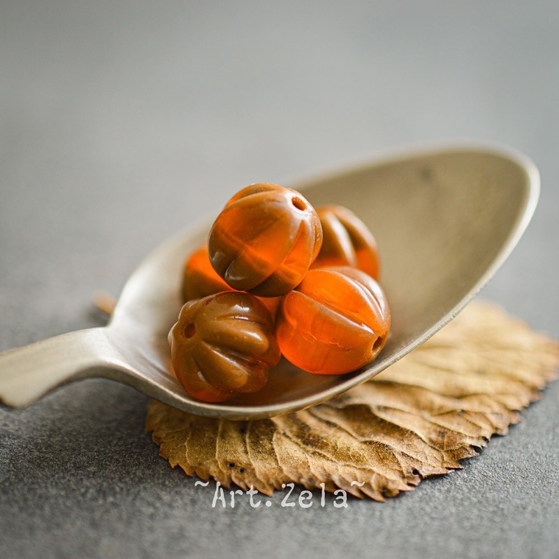 Melons orange brique 10mm X10 Perles verre tchèque opalescent