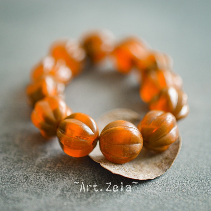 Melons orange brique 10mm X10 Perles verre tchèque opalescent