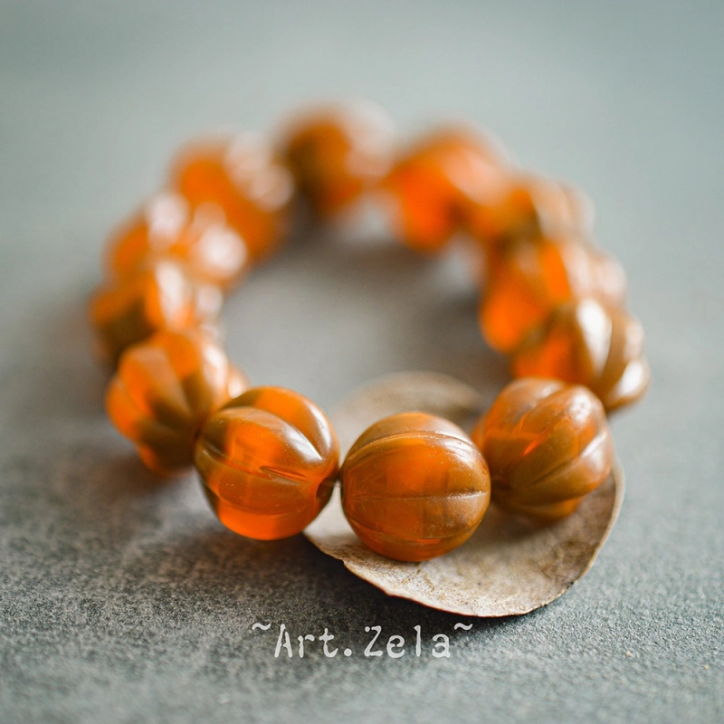 Melons orange brique 10mm X10 Perles verre tchèque opalescent