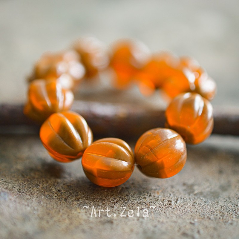 Melons orange brique 10mm X10 Perles verre tchèque opalescent