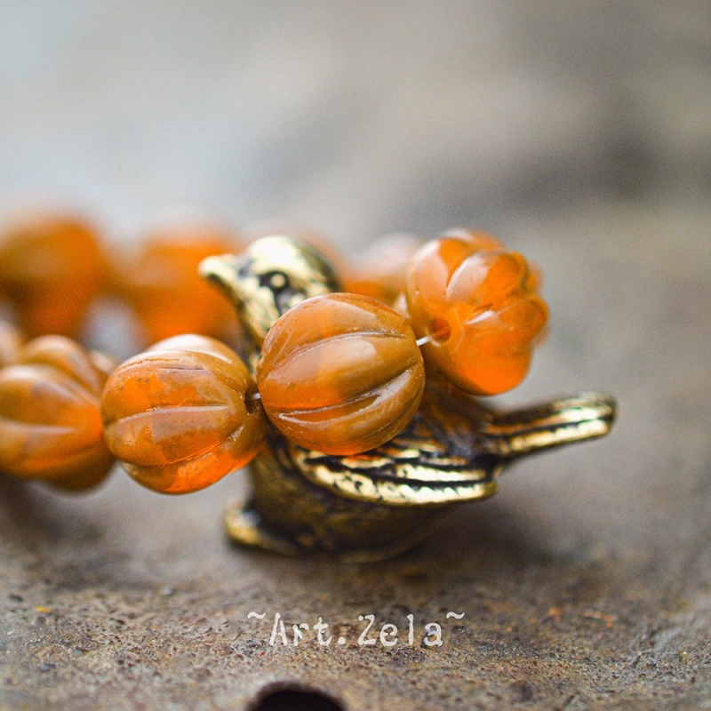 Melons orange brique 10mm X10 Perles verre tchèque opalescent