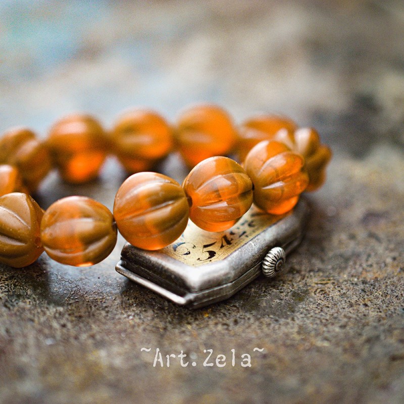 Melons orange brique 10mm X10 Perles verre tchèque opalescent