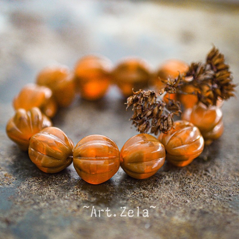 Melons orange brique 10mm X10 Perles verre tchèque opalescent