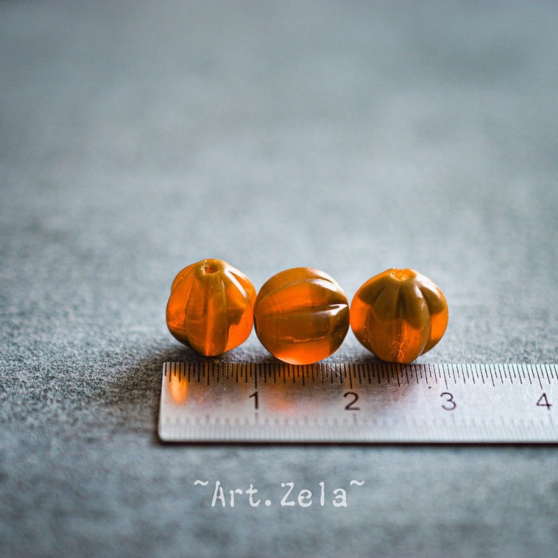 Melons orange brique 10mm X10 Perles verre tchèque opalescent