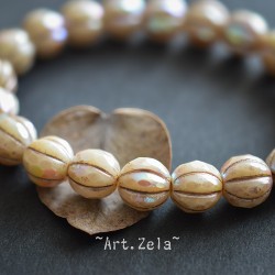 Melons facettés beige 8mm X4 Perles verre tchèque AB premium