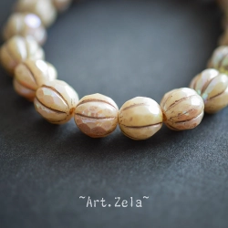 Melons facettés beige 8mm X4 Perles verre tchèque AB premium