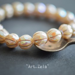 Melons facettés beige 8mm X4 Perles verre tchèque AB premium
