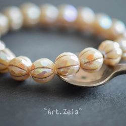Melons facettés beige 8mm X4 Perles verre tchèque AB premium