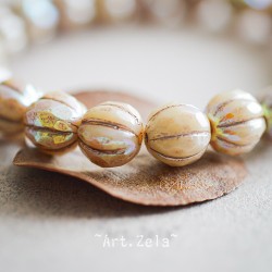 Melons facettés beige 8mm X4 Perles verre tchèque AB premium
