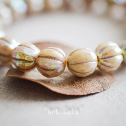 Melons facettés beige 8mm X4 Perles verre tchèque AB premium
