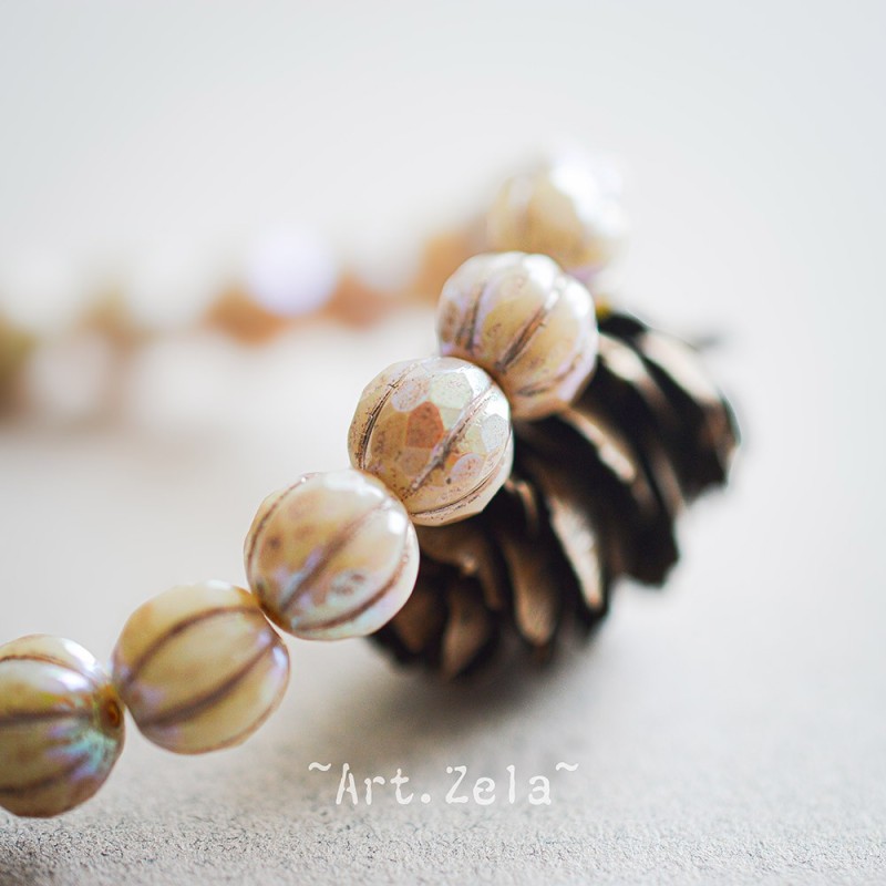 Melons facettés beige 8mm X4 Perles verre tchèque AB premium