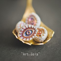 Oeil mystique blanc mat 14mm X2 Perles verre tchèque semi-opaque