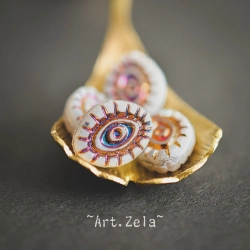 Oeil mystique blanc mat 14mm X2 Perles verre tchèque semi-opaque