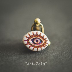 Oeil mystique blanc mat 14mm X2 Perles verre tchèque semi-opaque