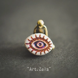Oeil mystique blanc mat 14mm X2 Perles verre tchèque semi-opaque
