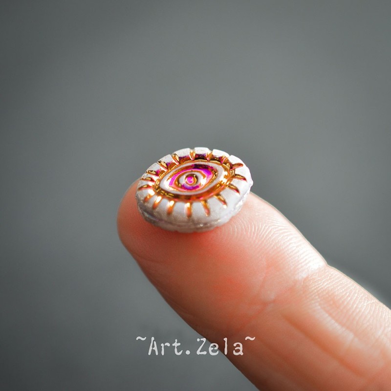 Oeil mystique blanc mat 14mm X2 Perles verre tchèque semi-opaque