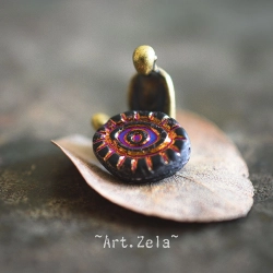 Oeil mystique noir mat 14mm X2 Perles verre tchèque opaque