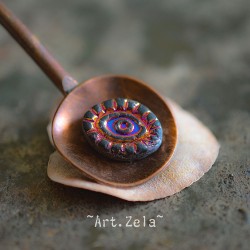Oeil mystique noir mat 14mm X2 Perles verre tchèque opaque