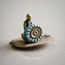 Oeil mystique bleu ciel cuivre 14mm X2 Perles verre tchèque opaque