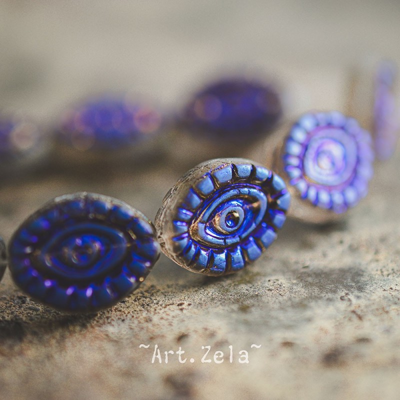 Oeil mystique gris et bleu métallique 14mm X2 Perles verre tchèque