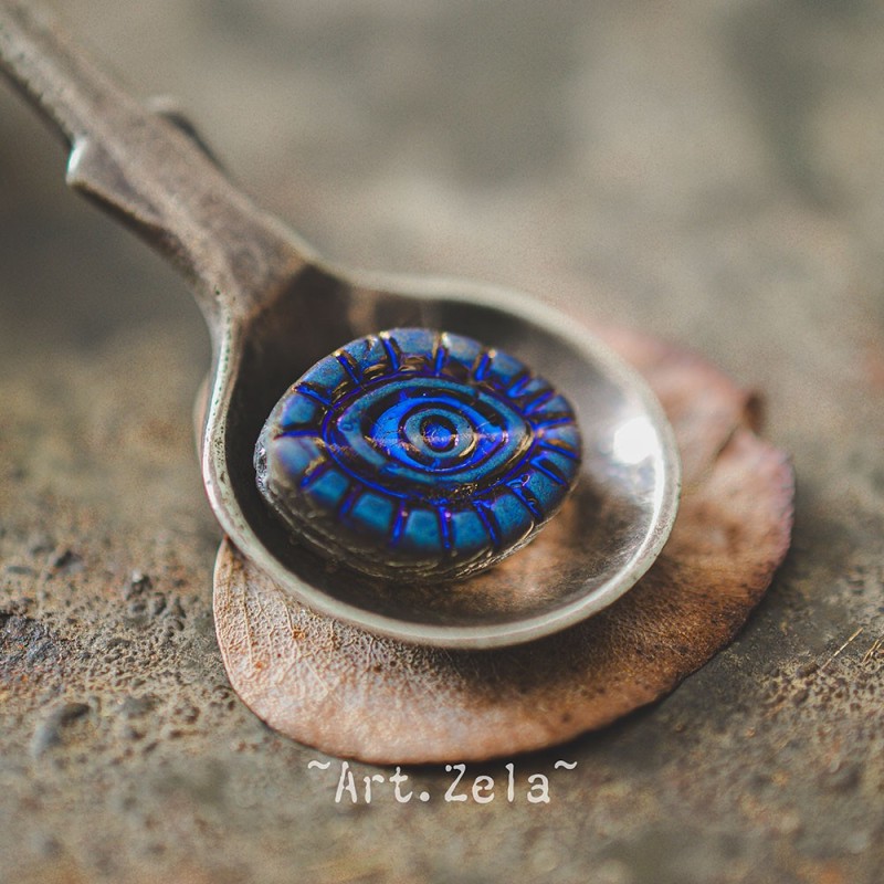 Oeil mystique gris et bleu métallique 14mm X2 Perles verre tchèque