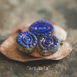 Oeil mystique gris et bleu métallique 14mm X2 Perles verre tchèque