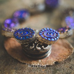 Oeil mystique gris et bleu métallique 14mm X2 Perles verre tchèque