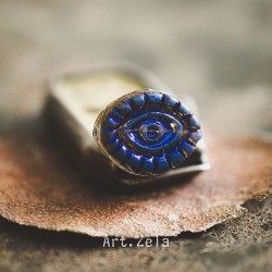 Oeil mystique gris et bleu métallique 14mm X2 Perles verre tchèque