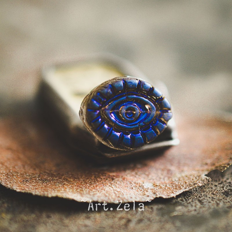 Oeil mystique gris et bleu métallique 14mm X2 Perles verre tchèque