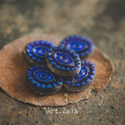 Oeil mystique gris et bleu métallique 14mm X2 Perles verre tchèque