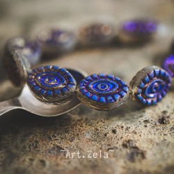 Oeil mystique gris et bleu métallique 14mm X2 Perles verre tchèque