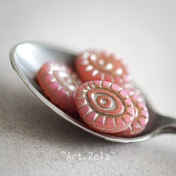 Oeil mystique bois de rose beige 14mm X2 Perles verre tchèque