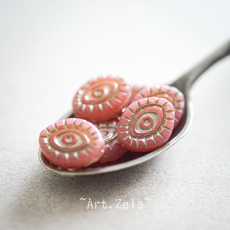 Oeil mystique bois de rose beige 14mm X2 Perles verre tchèque