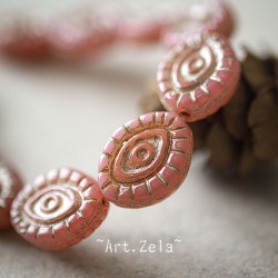 Oeil mystique bois de rose beige 14mm X2 Perles verre tchèque