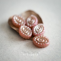 Oeil mystique bois de rose beige 14mm X2 Perles verre tchèque