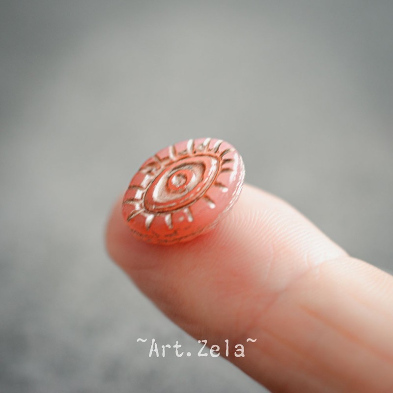 Oeil mystique bois de rose beige 14mm X2 Perles verre tchèque