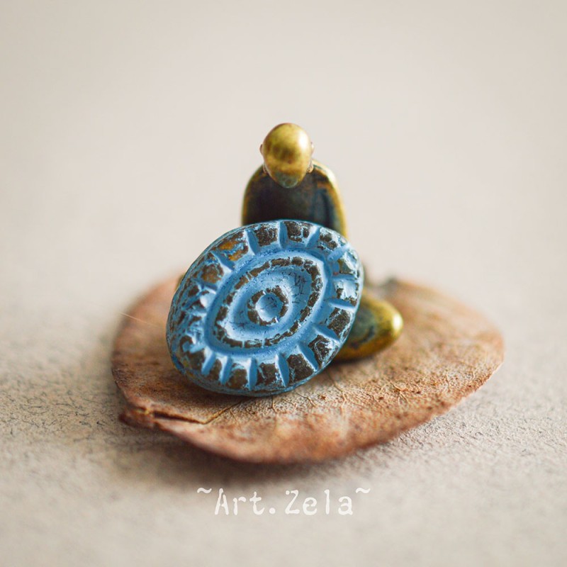 Oeil mystique Picasso ambre turquoise 14mm X2 Perles verre tchèque