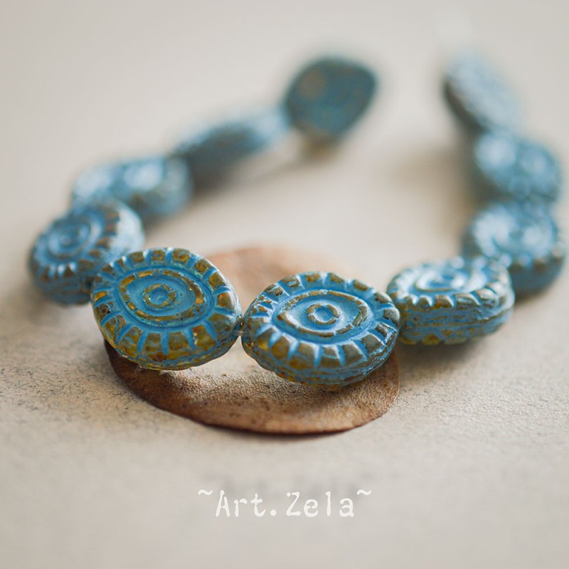 Oeil mystique Picasso ambre turquoise 14mm X2 Perles verre tchèque
