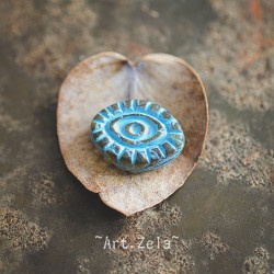Oeil mystique Picasso ambre turquoise 14mm X2 Perles verre tchèque