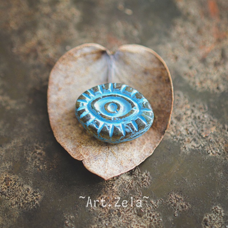 Oeil mystique Picasso ambre turquoise 14mm X2 Perles verre tchèque