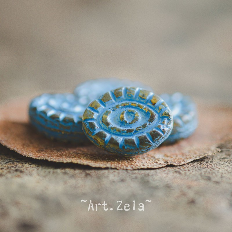 Oeil mystique Picasso ambre turquoise 14mm X2 Perles verre tchèque