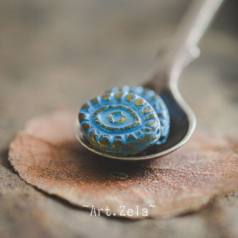 Oeil mystique Picasso ambre turquoise 14mm X2 Perles verre tchèque