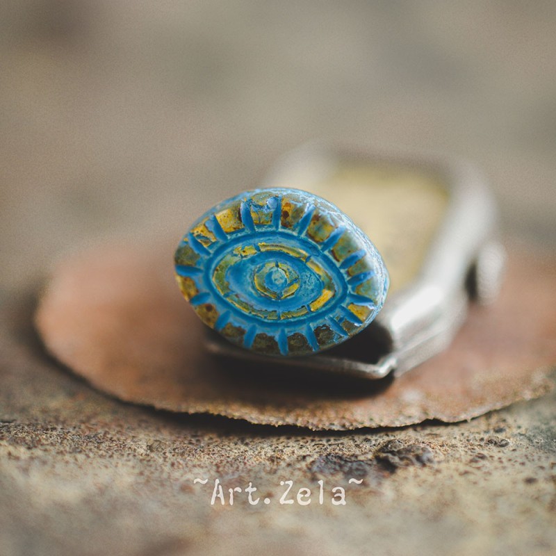 Oeil mystique Picasso ambre turquoise 14mm X2 Perles verre tchèque