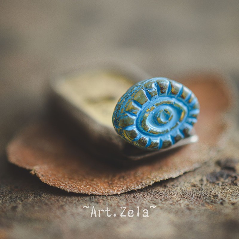 Oeil mystique Picasso ambre turquoise 14mm X2 Perles verre tchèque