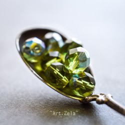 Perles facettes vert 8mm X10 Perles verre tchèque effet vitrail