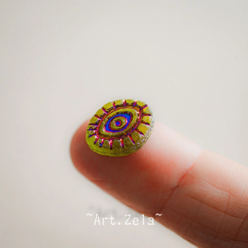Oeil mystique vert péridot 14mm X2 Perles verre tchèque opaque